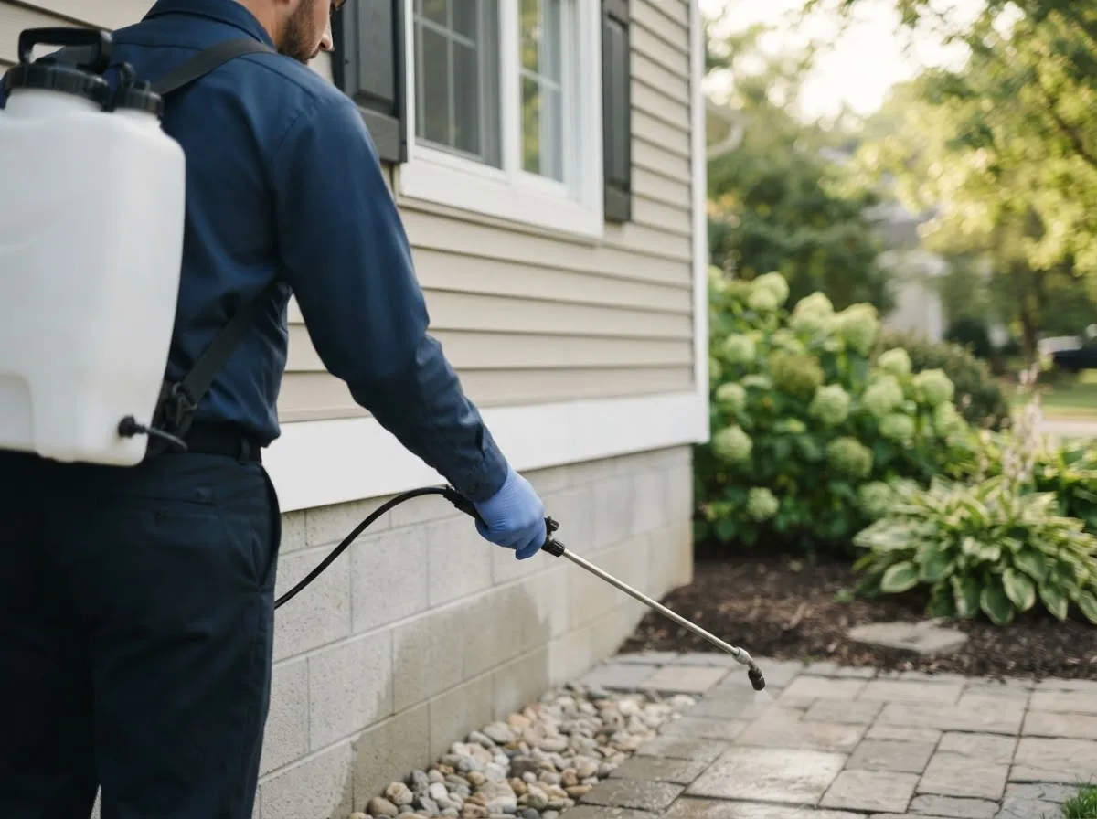 Pest control technician inspecting a home in Robinson, ND